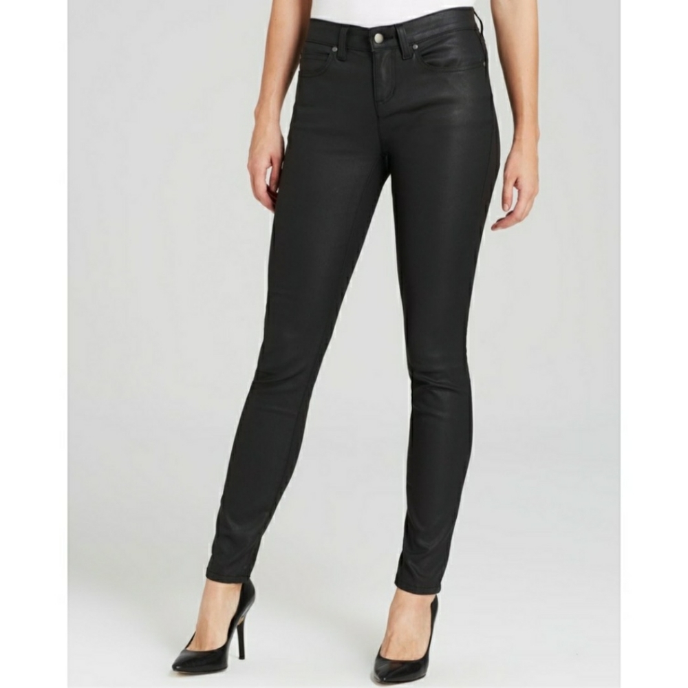 Eileen Fisher Black Organic Coated Wax Skinny Pant